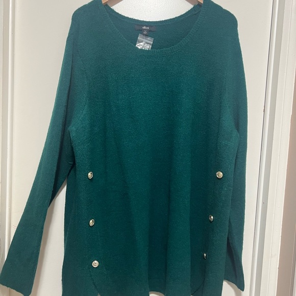 Ellos Women's Plus Size Button Trim Pullover Green Sweater Size 1X New - Picture 2 of 8